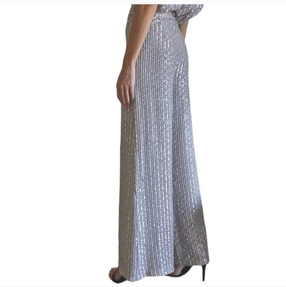 By Together Shimmering Silver Wide-Leg Pants - Picture 2 of 8